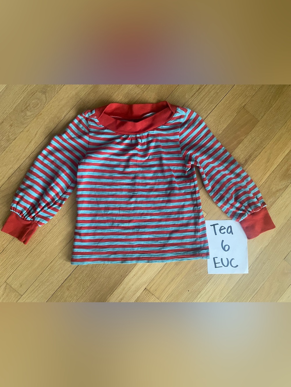 Tea Collection Red and Light Blue Striped Long Sleeve Tee boatneck